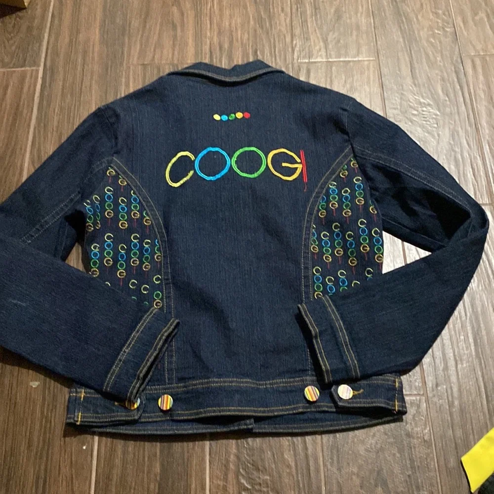Coogi dark denim colorful jacket logo print